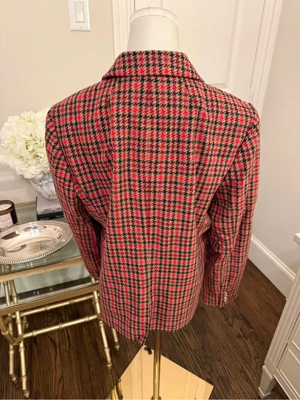 J. Crew Schoolboy Red and Tan Houndstooth Blazer L2